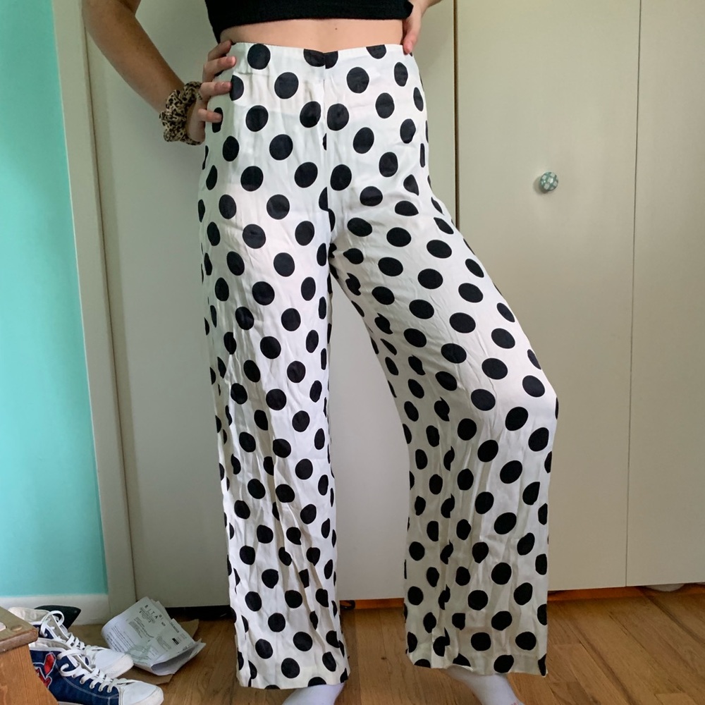 NWT black and white polka dot Zara flare p…